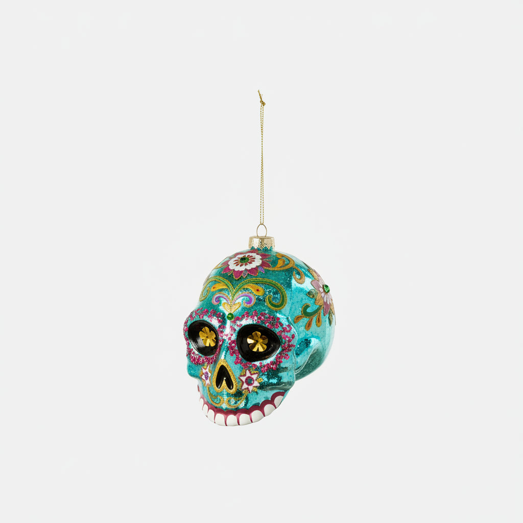 Sugar Skull Glass Ornament