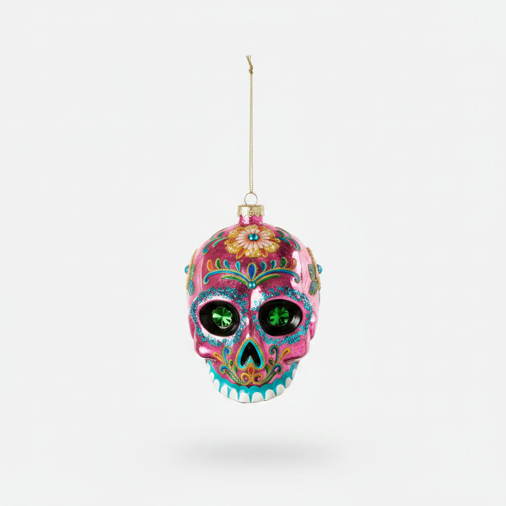 Sugar Skull Glass Ornament
