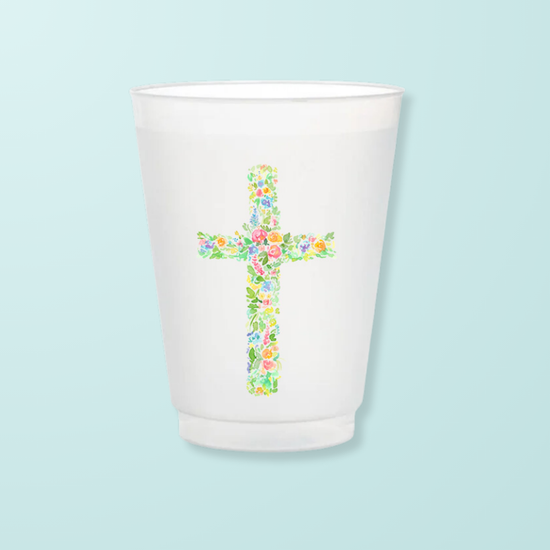 Floral Cross Frosted Cups