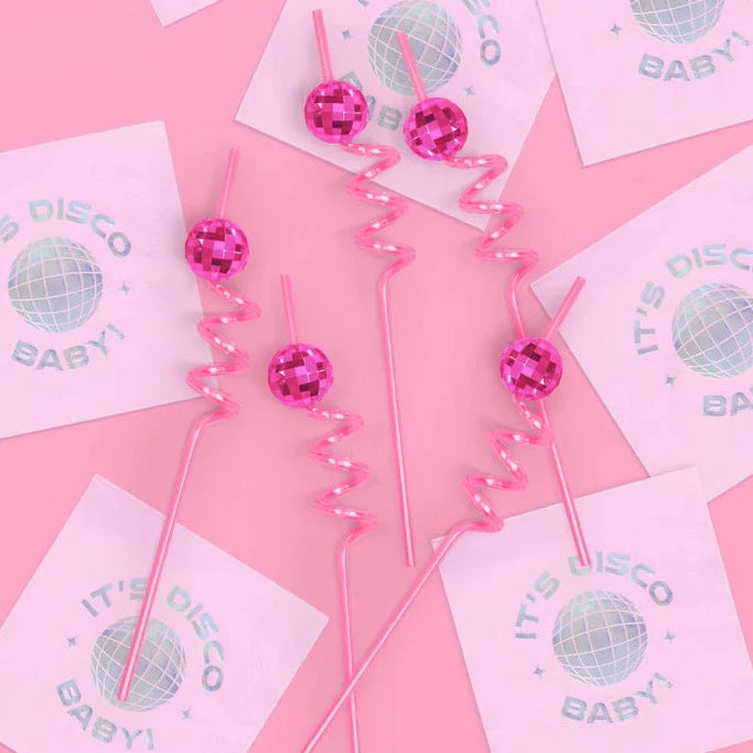 Pink Disco Swirly Straws