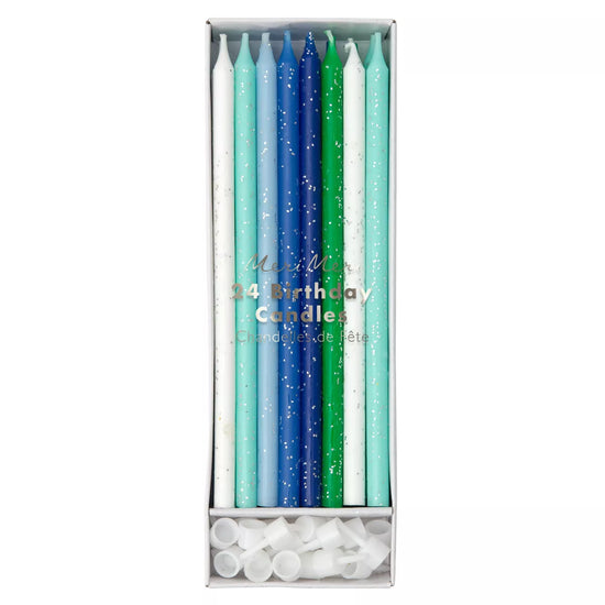 Load image into Gallery viewer, Blue &amp;amp; Green Glitter Candles
