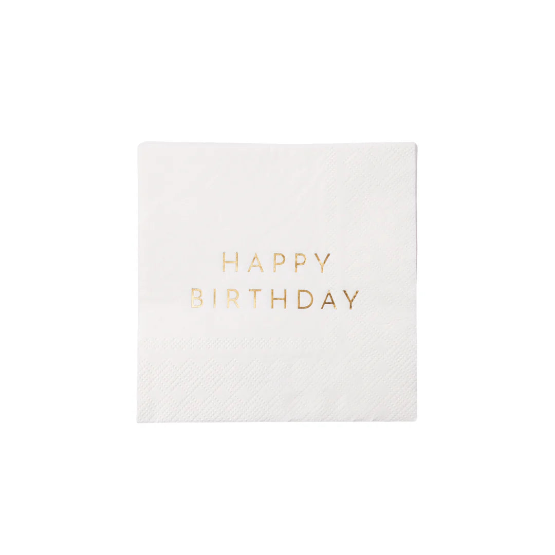 White & Gold Happy Birthday Cocktail Napkins