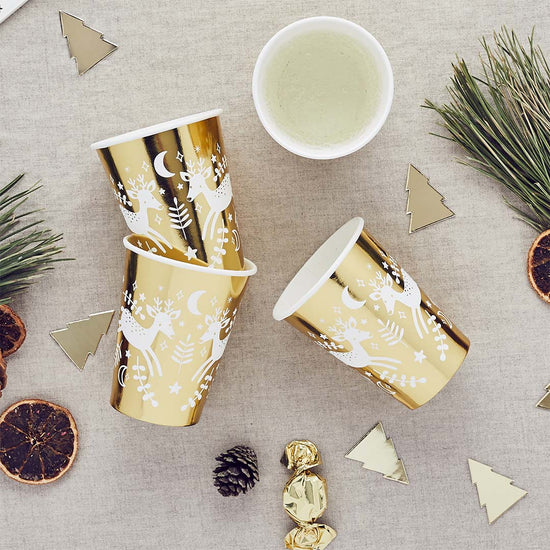 Reindeer Gold Foil Paper Cups