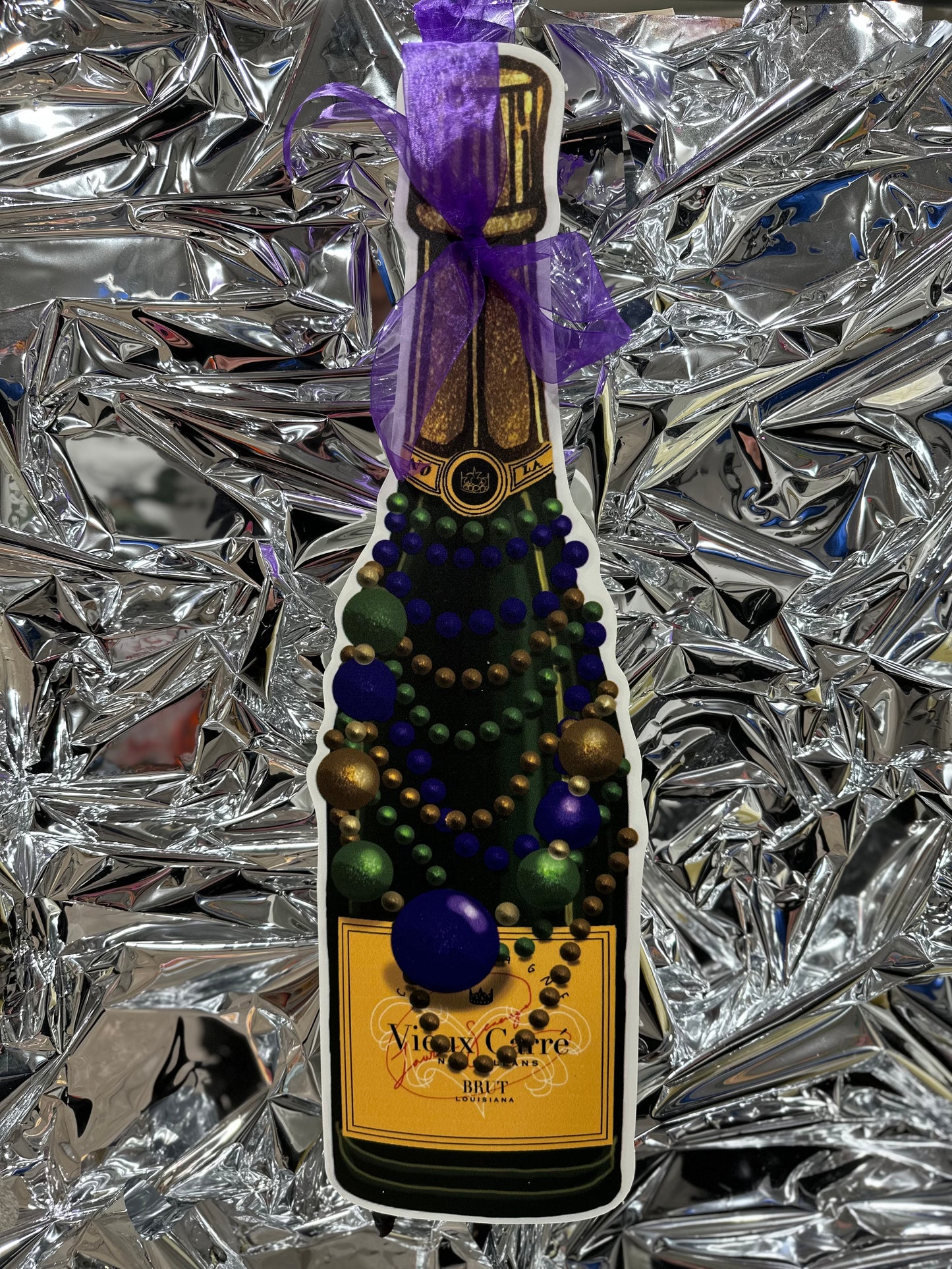 Vieux Carre Mardi Gras Beads Champagne Bottle Door Hanger