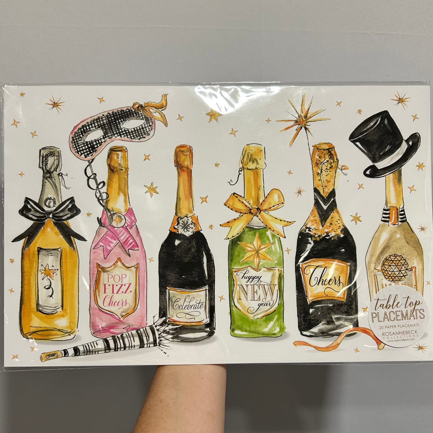 Handpainted Party Champagne Bottles New Years Placemats
