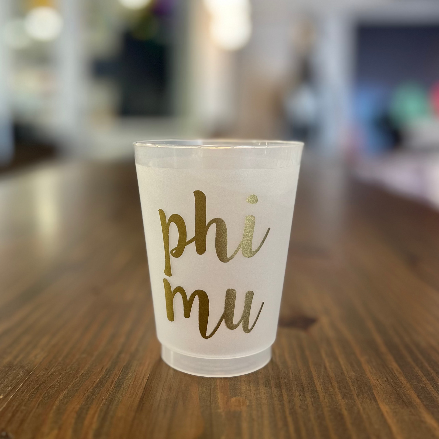Gold Script Phi Mu Frosted Cups
