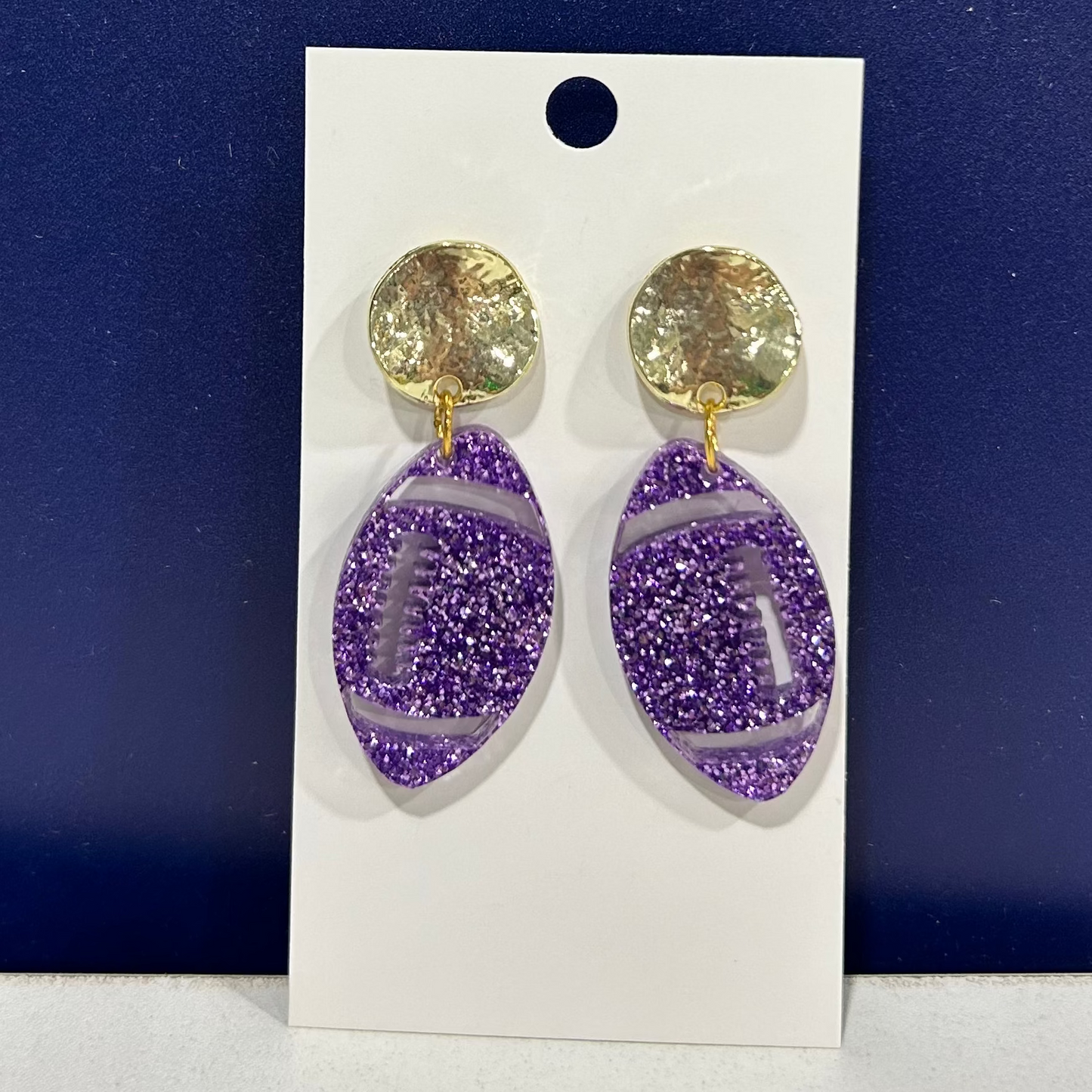 Purple Glitter Football Earrings