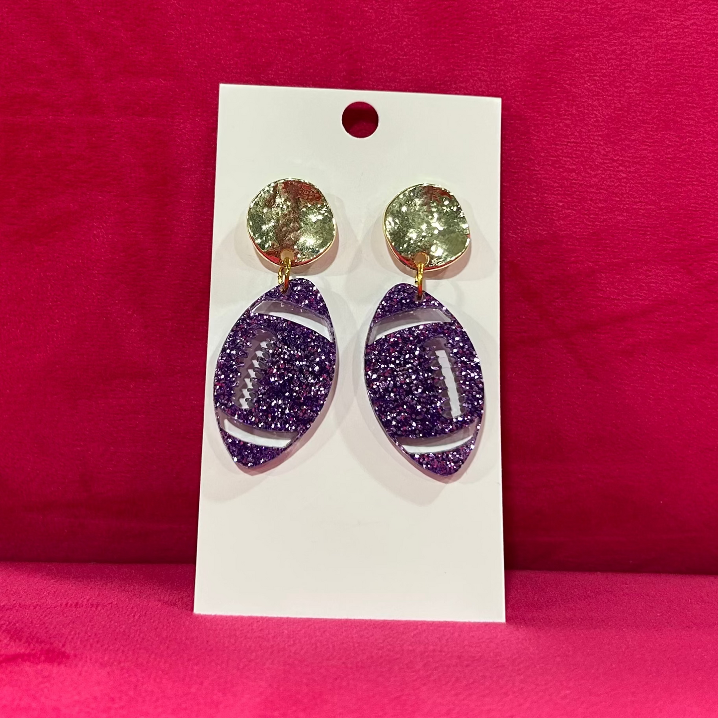 Purple Glitter Football Earrings