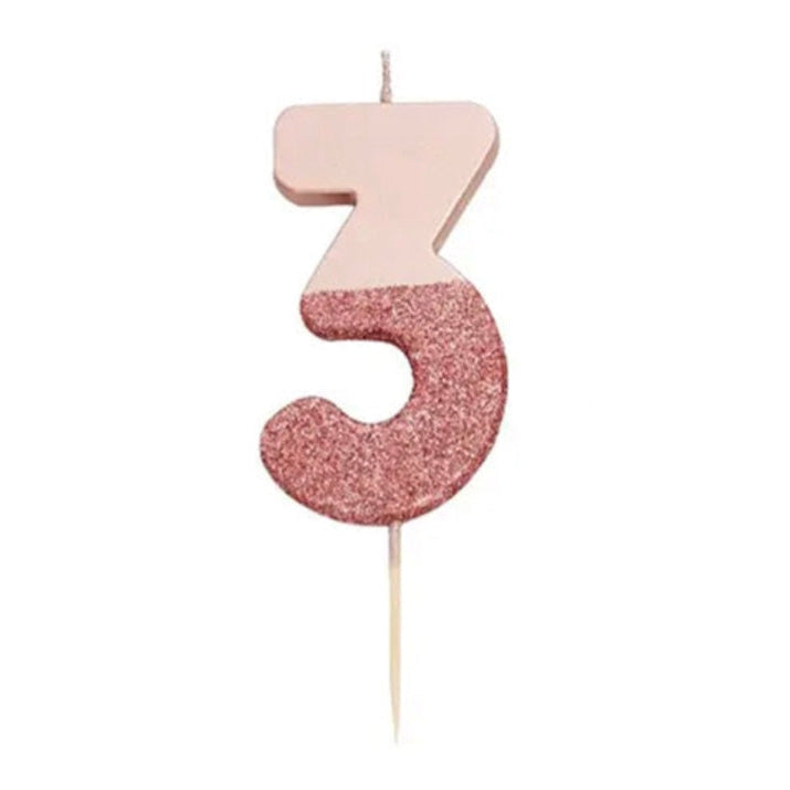 Pink Glitter Number Candle