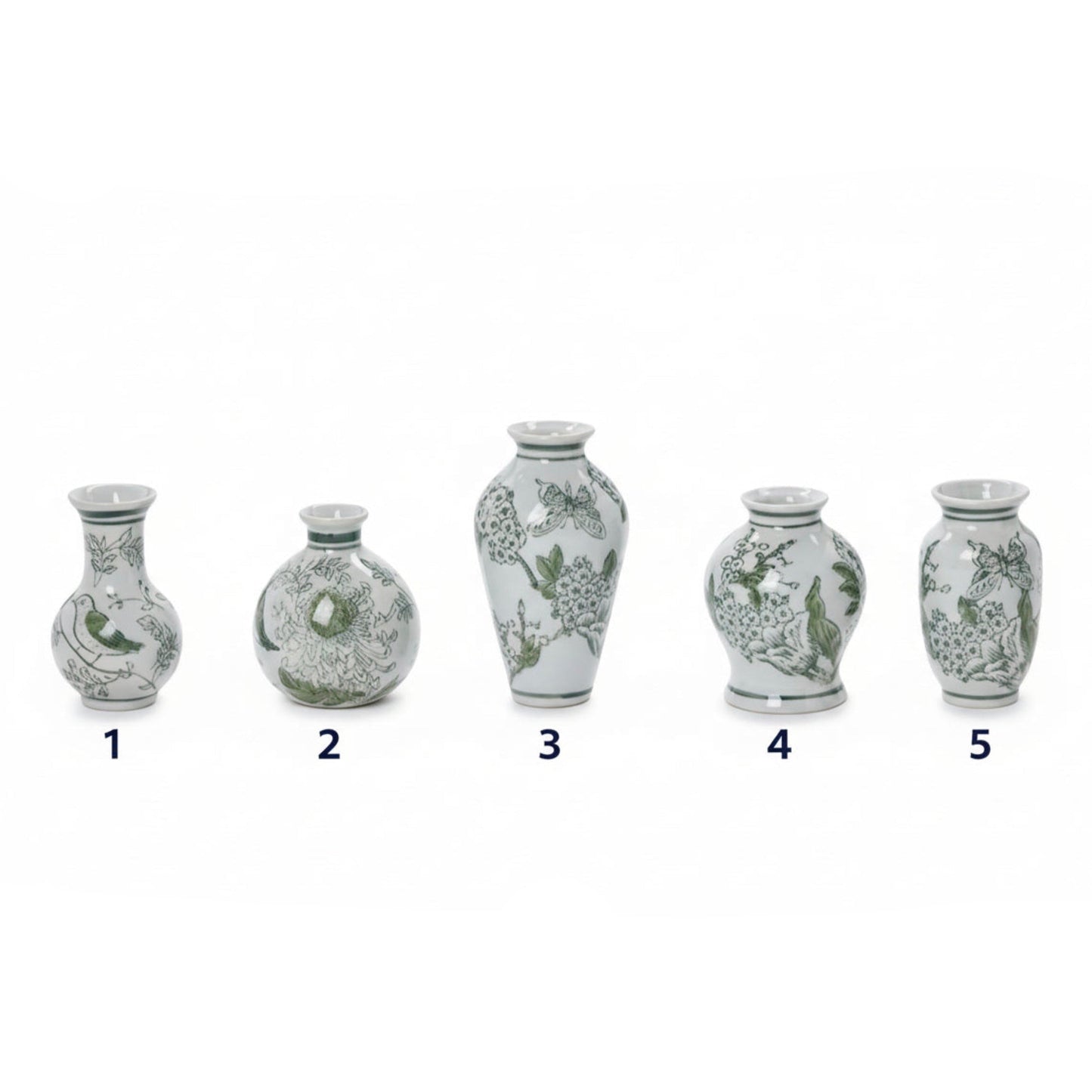 Green and White Chinoiserie Vases