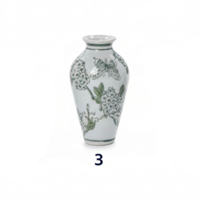 Green and White Chinoiserie Vases