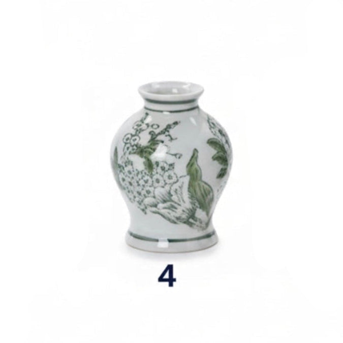 Green and White Chinoiserie Vases