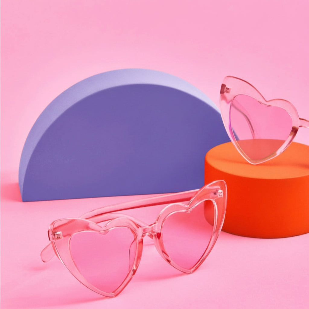 Pink Frame Cat Eye Heart Glasses