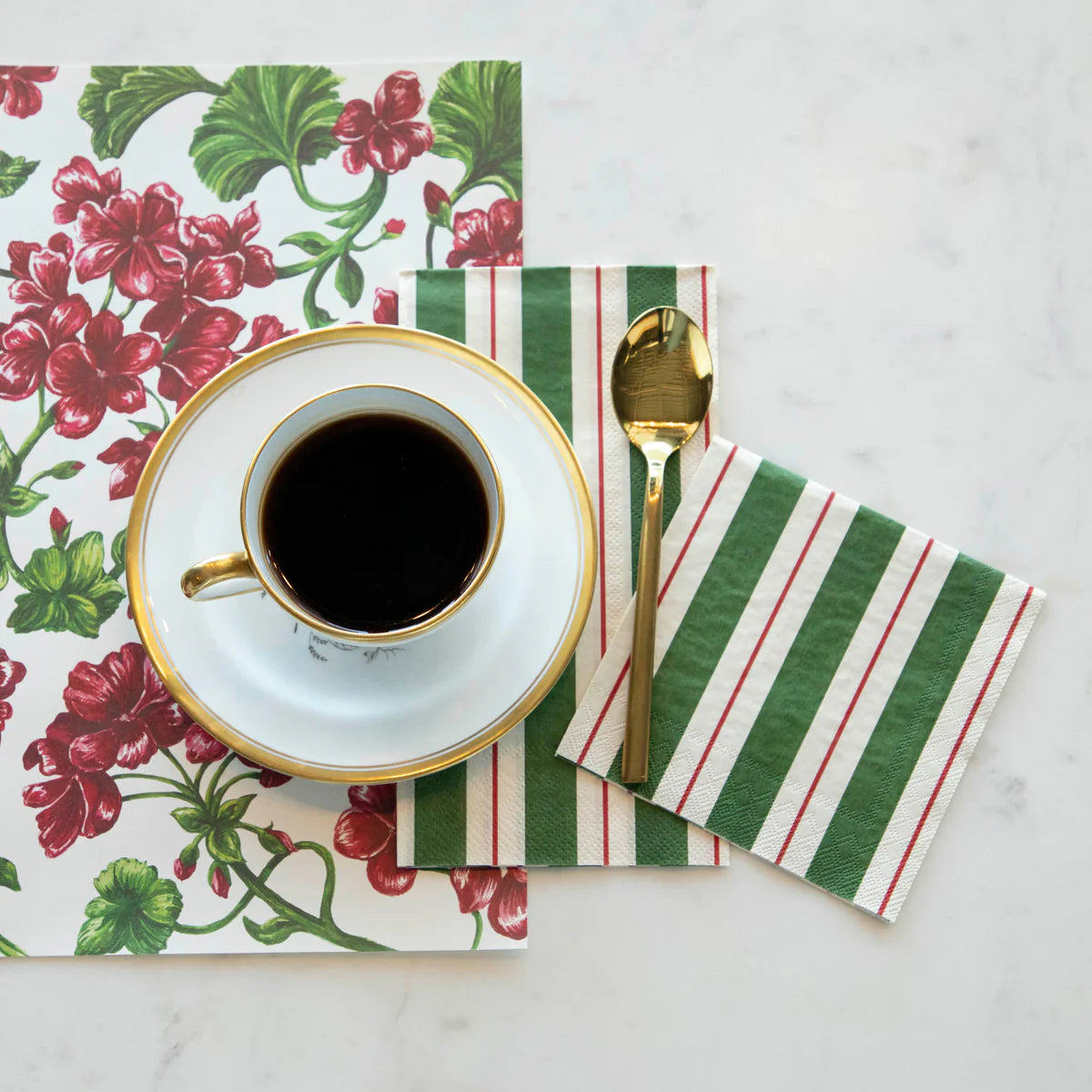 Green and Red Awning Stripe Cocktail Napkin