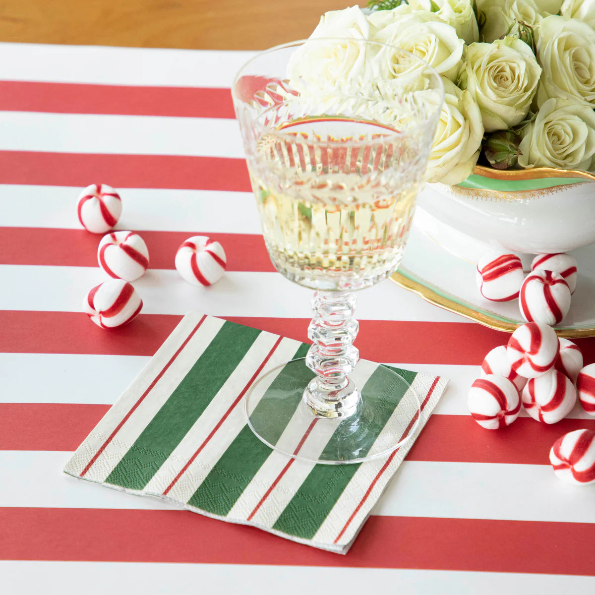 Green and Red Awning Stripe Cocktail Napkin