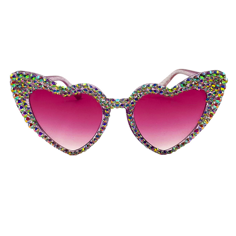 Light Purple Glitter Heart Shaped Sunglasses w/ Rhinestones