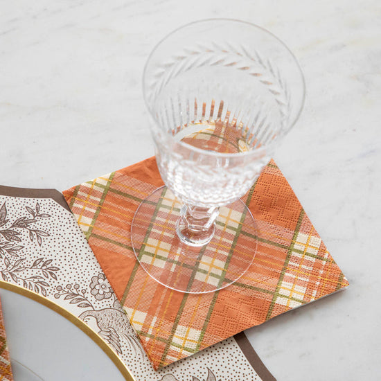 Orange Plaid Cocktail Napkin