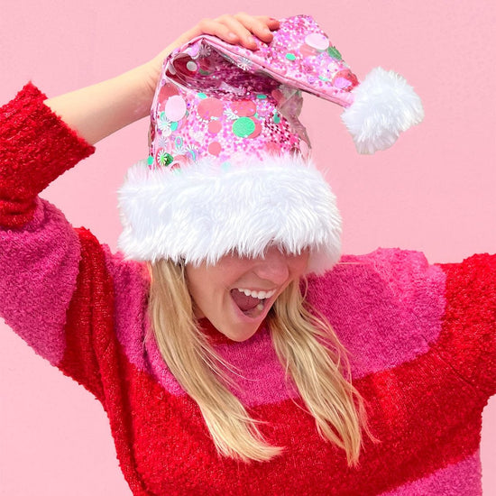 Pink Confetti Santa Hat