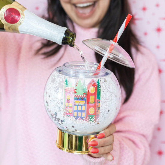 Holiday Village Snow Globe Novelty Sipper