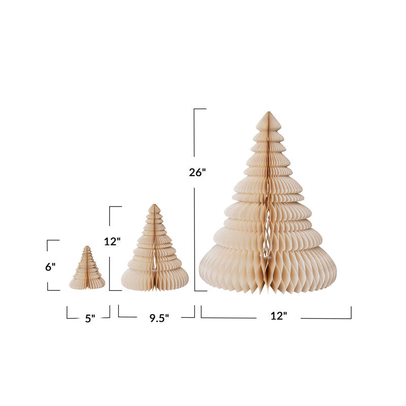 Folding Honeycomb Trees, Cream Set of 3