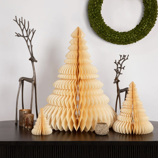 Folding Honeycomb Trees, Cream Set of 3