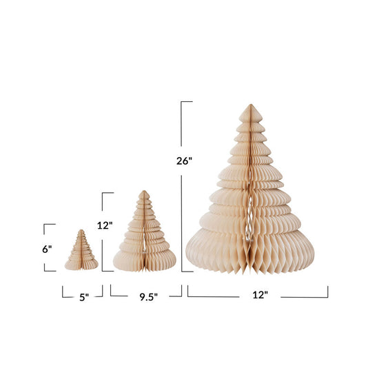 Folding Honeycomb Trees, Cream Set of 3