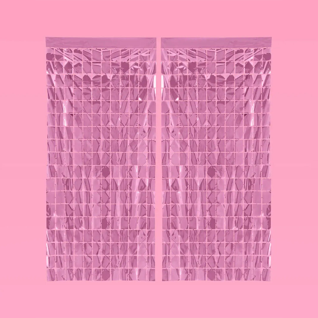 Pink Foil Grid Party Curtain