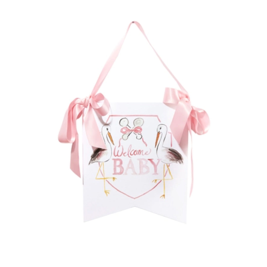 Load image into Gallery viewer, Pink Welcome Baby Stork Hanger
