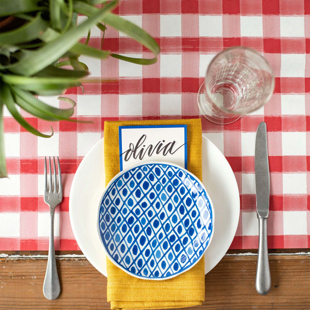 Red Painted Check Table Runner