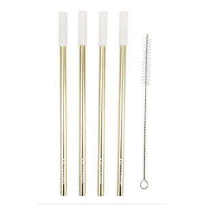 Reusable Metal & Silicone Straws Gold & White