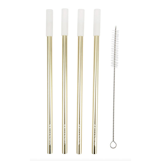 Load image into Gallery viewer, Reusable Metal &amp;amp; Silicone Straws Gold &amp;amp; White
