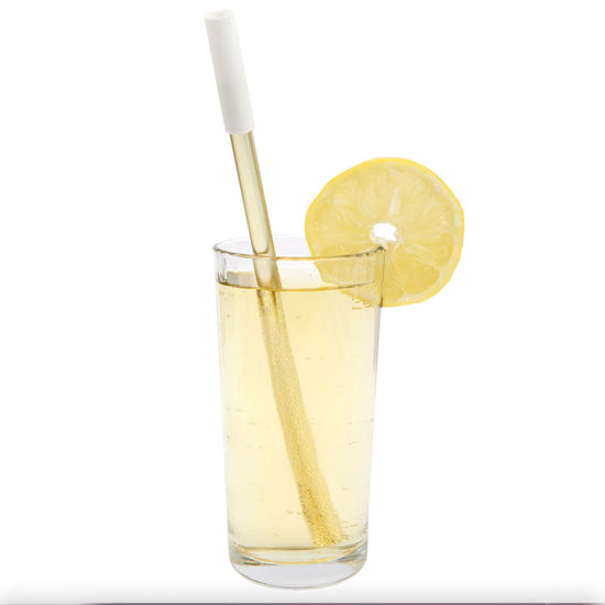 Load image into Gallery viewer, Reusable Metal &amp;amp; Silicone Straws Gold &amp;amp; White
