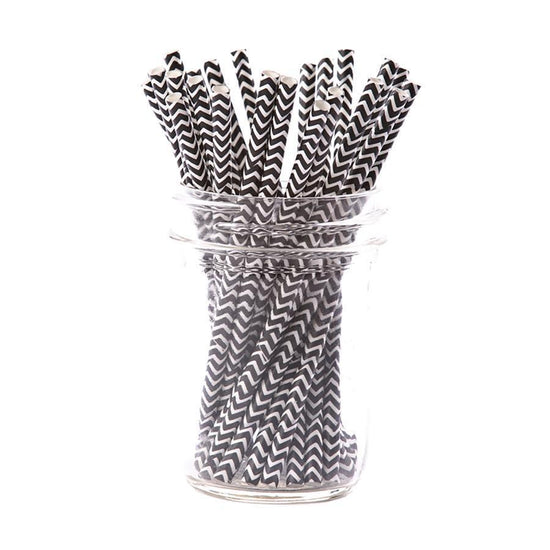 Black Chevron Paper Cocktail Straws