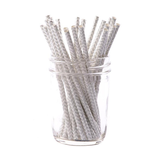 Silver Chevron Paper Cocktail Straws