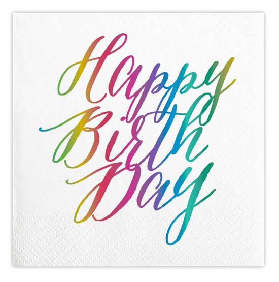 Load image into Gallery viewer, Foil Beverage Napkins - Happy Birthday Rainbow
