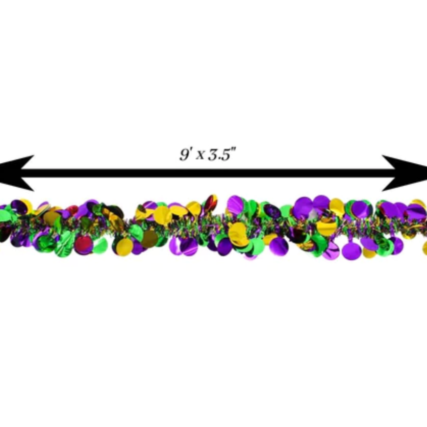 Load image into Gallery viewer, 9’ Purple Green and Gold Mardi Gras Garland with Circles
