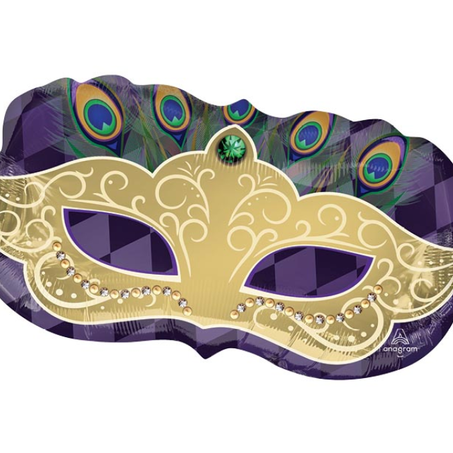 Load image into Gallery viewer, 30&amp;quot; Mardi Gras Mask Mylar Balloon
