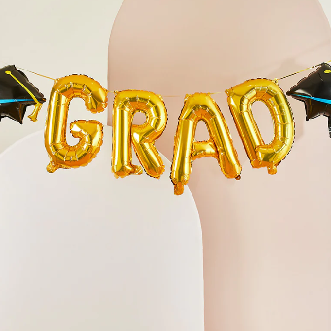 Load image into Gallery viewer, Gold Grad Balloon Banner
