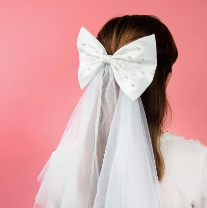 White Hair Bow and Wedding Veil