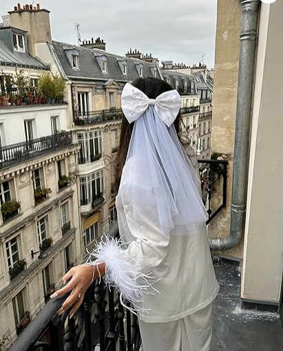 White Hair Bow and Wedding Veil