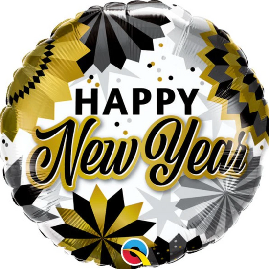18" New Year Black & Gold Fans Mylar Balloon