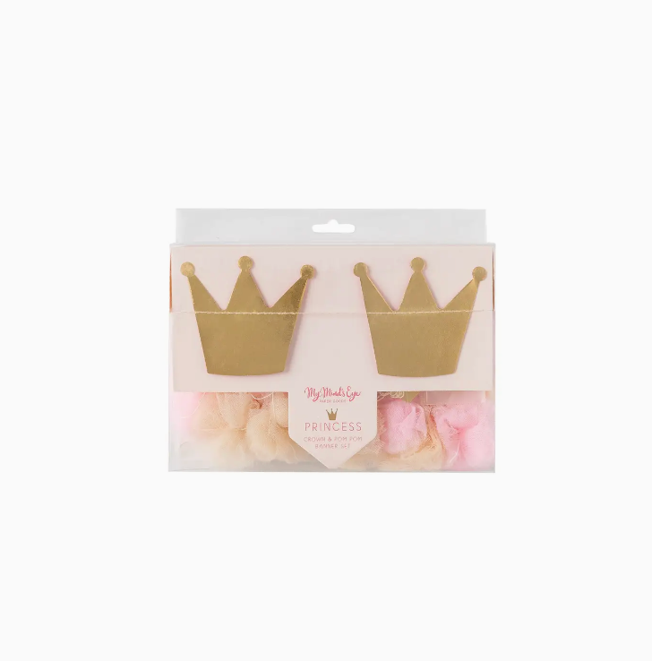 Load image into Gallery viewer, Princess Crowns and Pom Pom Tulle Banner Set
