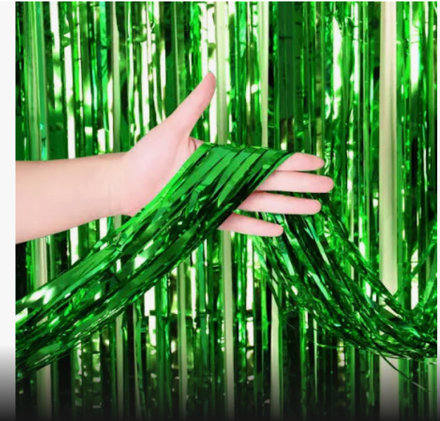 Green Metallic Fringe Backdrop Curtain