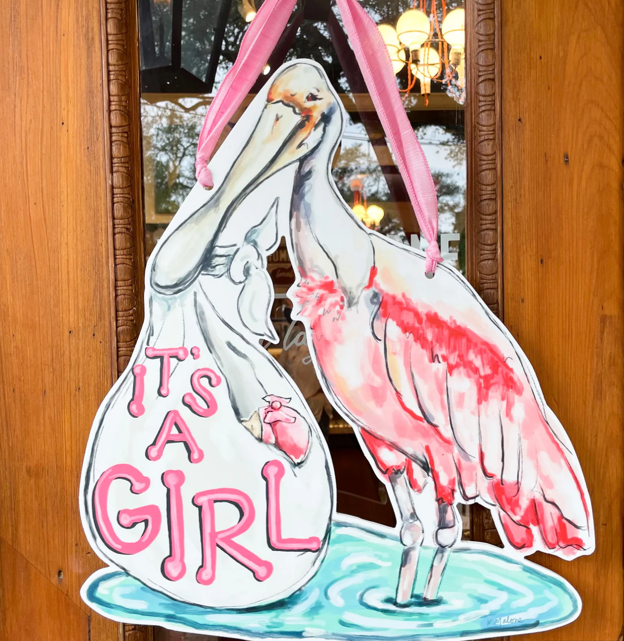It's A Girl Spoonbill Door Hanger