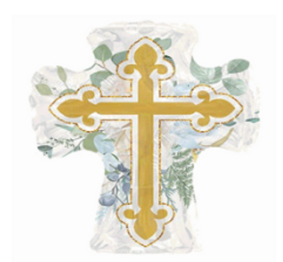 28" Silver and Gold Cross Mylar Balloon