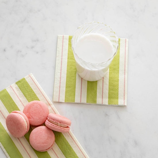 Green & Pink Awning Stripe Cocktail Napkins