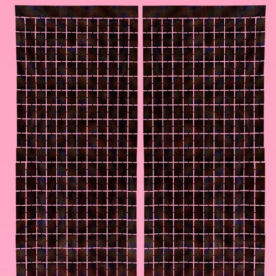 Black Foil Grid Party Curtain