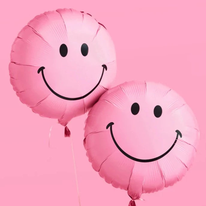 Pink Smiley Mylar Balloon