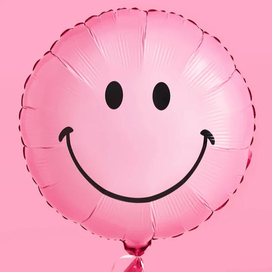 Pink Smiley Mylar Balloon