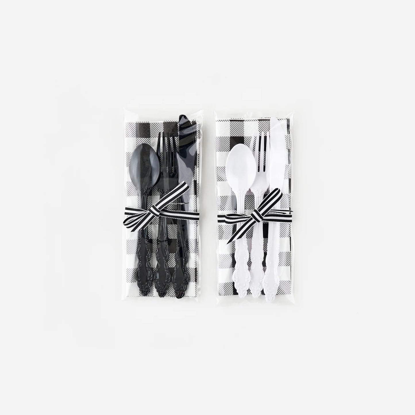 Black and White Silverware with Gingham Napkins